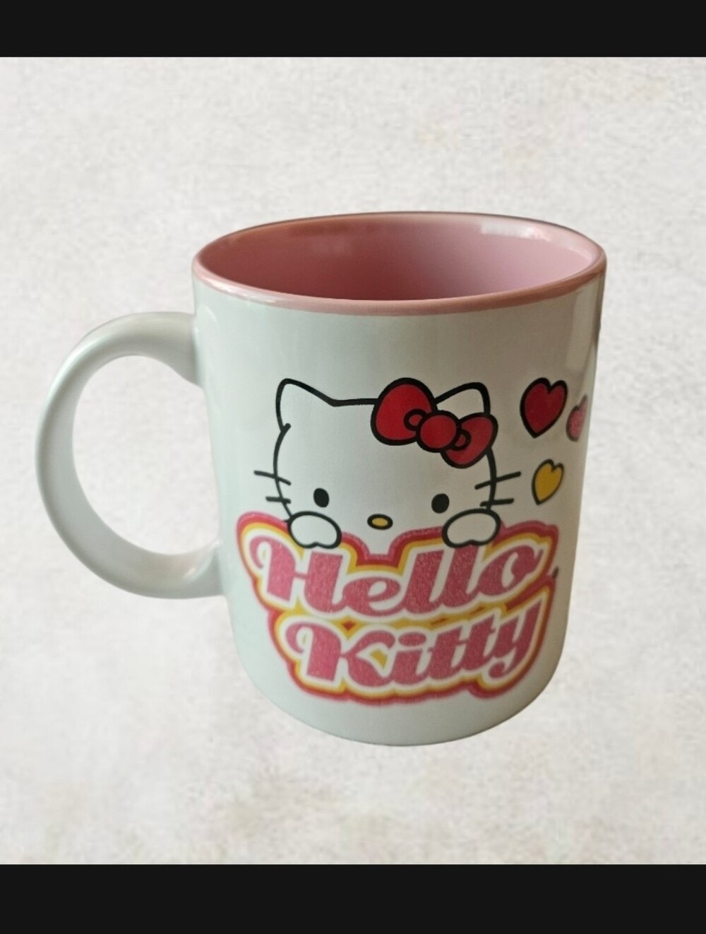 New Sanrio Hello Kitty Ceramic Mug Large Coffee Tea 20 oz Raised Puffy Lettering